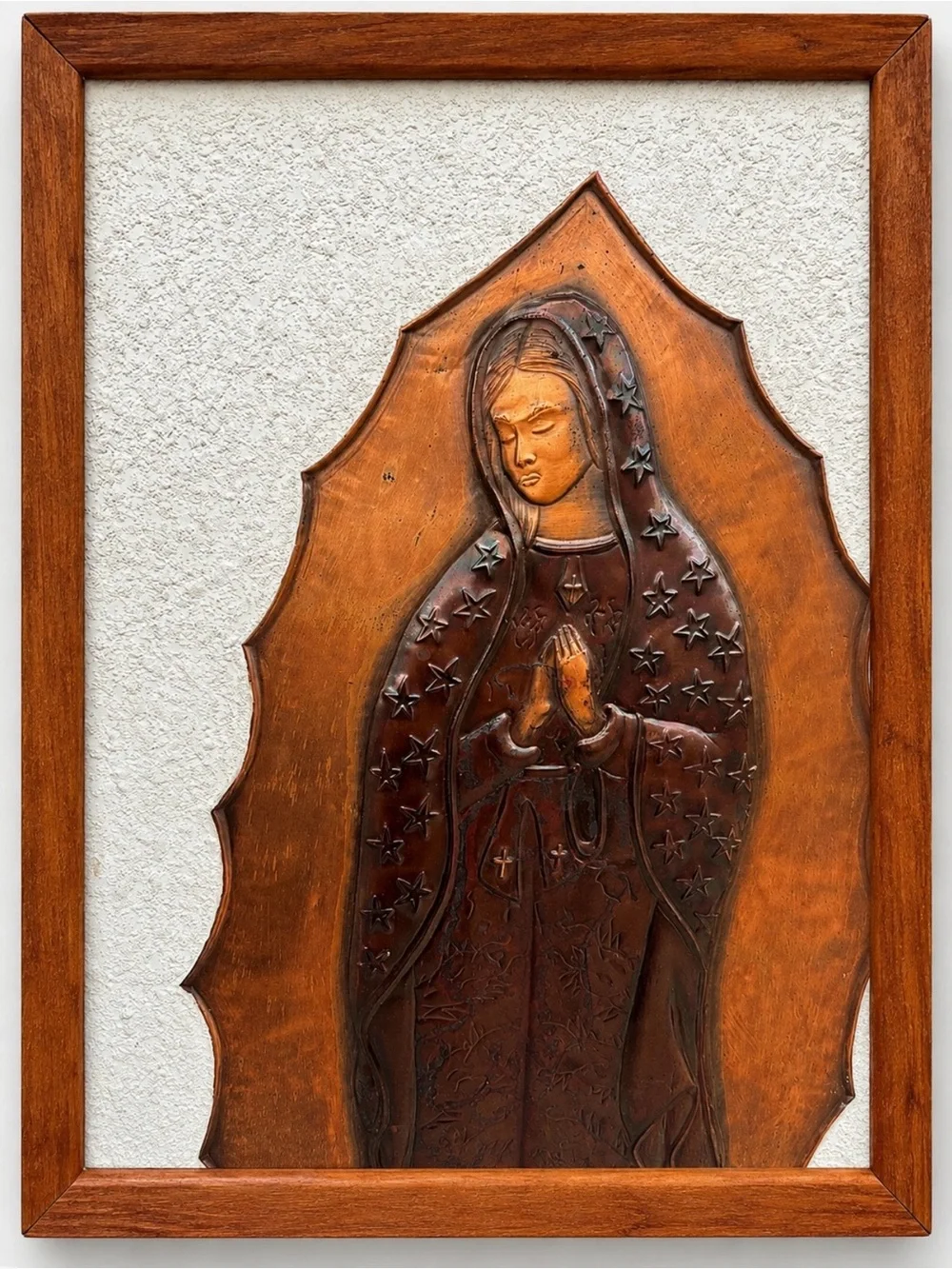 Vtg Mid Century Stanford Guillory Signed Copper Repousse Our Lady Guadalupe Art